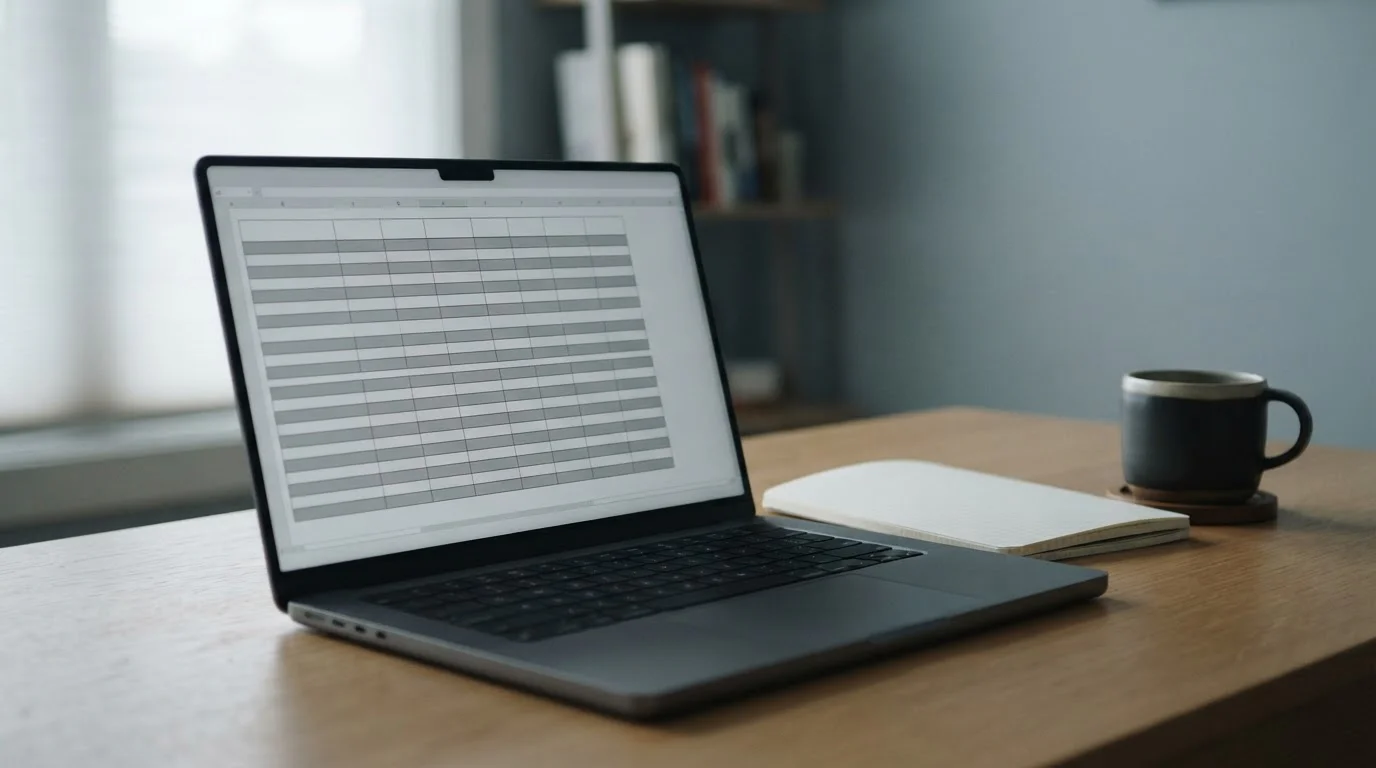 Neutrale Vergleichstabelle auf einem Laptopbildschirm im Büro