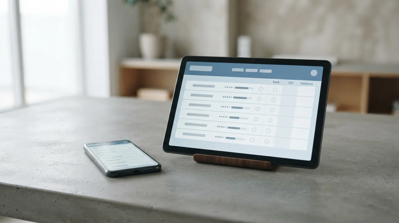 Vergleichsübersicht mehrerer Wett-Apps mit Bewertungen auf einem Android-Tablet