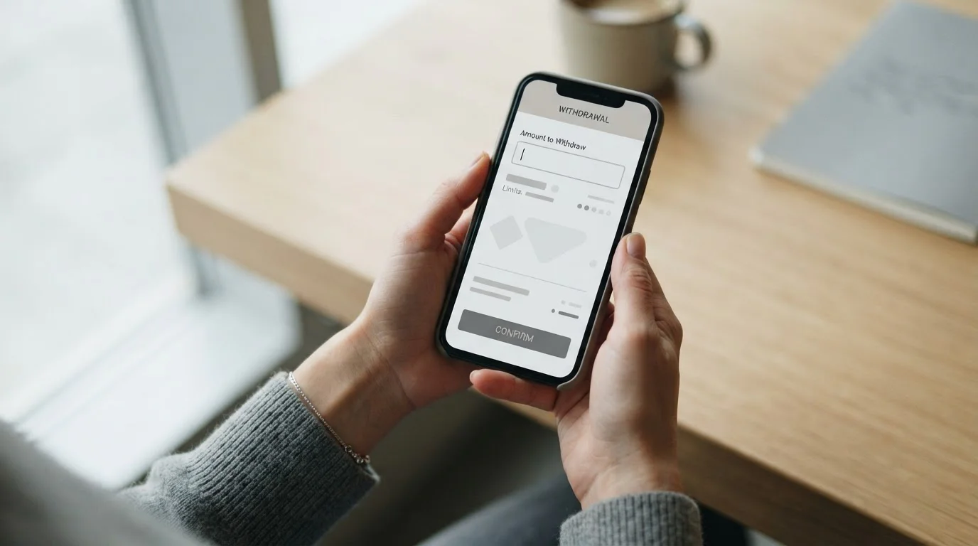 Smartphone zeigt Auszahlungsbildschirm mit Limits