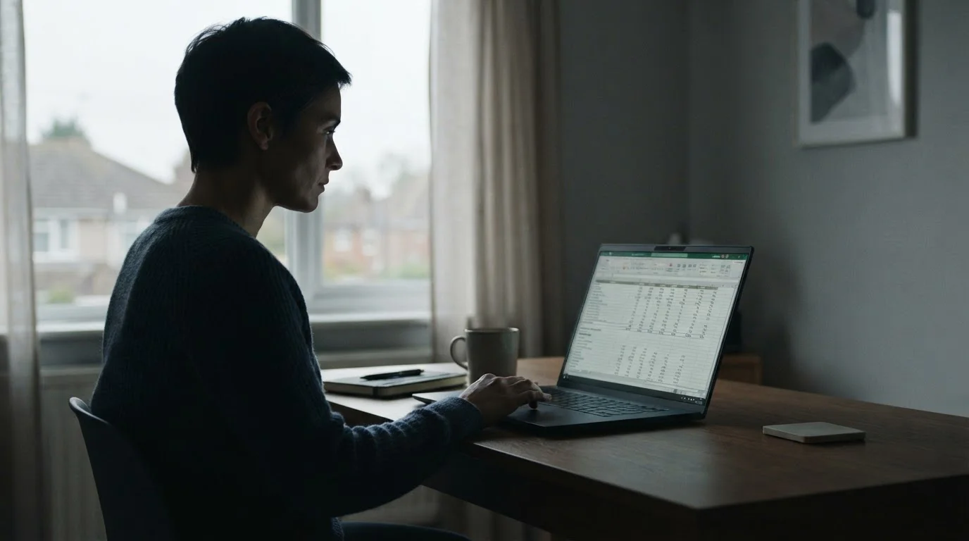 Person setzt Budget-Limits an einem Laptop in ruhiger, nüchterner Arbeitsumgebung