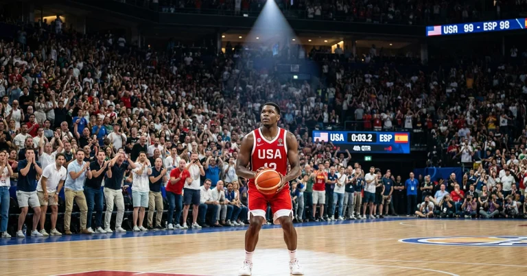 Spannender Basketball-WM Crunchtime-Moment mit Freiwurf in der letzten Minute