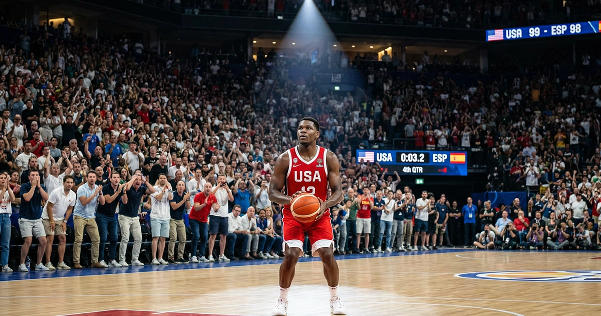 Spannender Basketball-WM Crunchtime-Moment mit Freiwurf in der letzten Minute