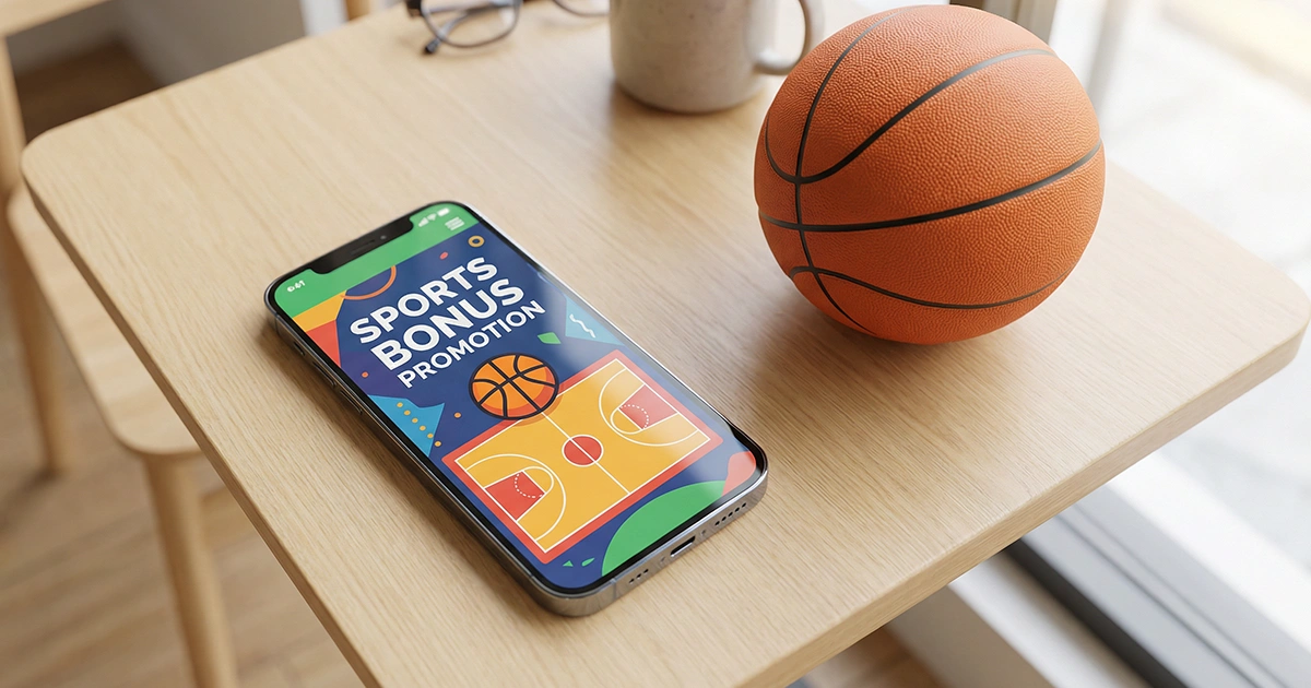 Smartphone mit einem Basketball-Wettbonus-Angebot auf dem Bildschirm