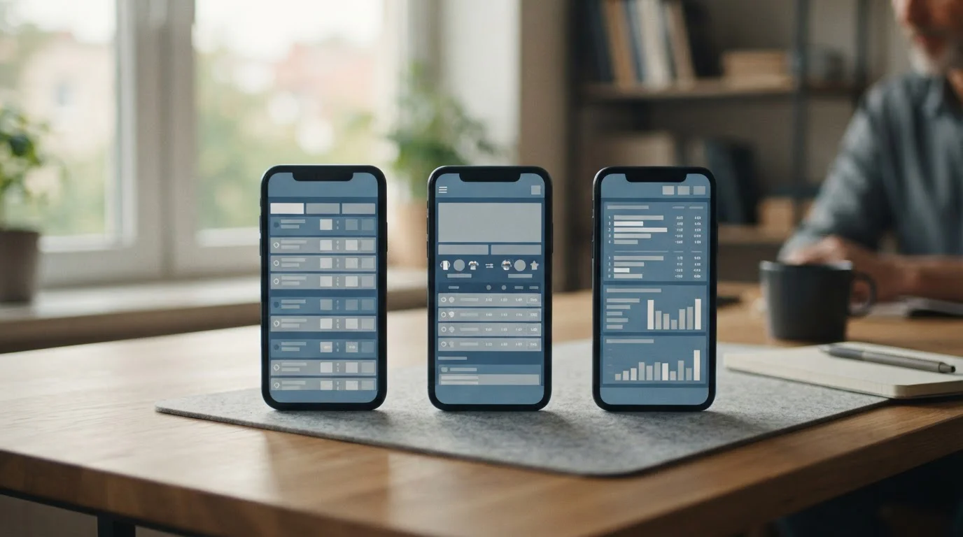 Moderne Smartphones mit Sportwetten-Apps auf neutralem Hintergrund im Vergleich
