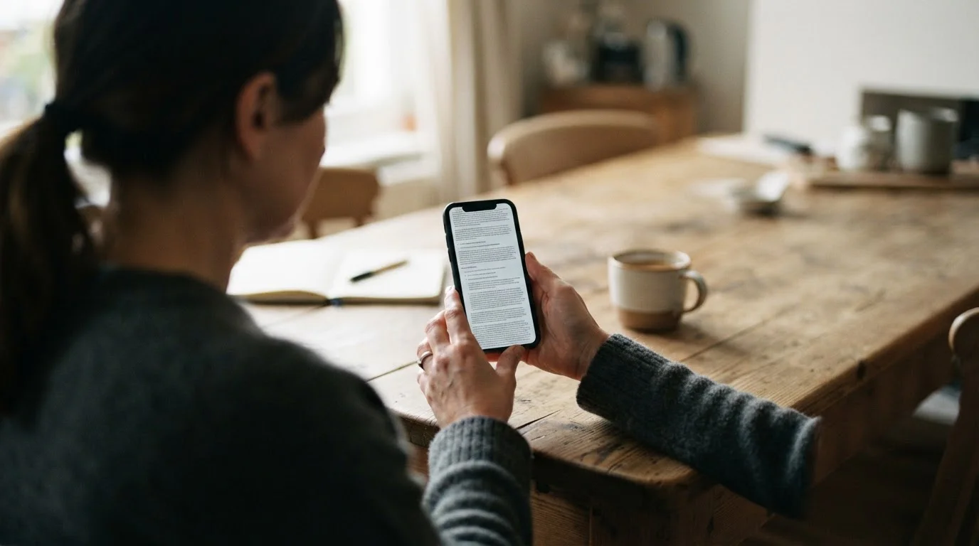 Person liest Bonusbedingungen auf dem Smartphone-Display