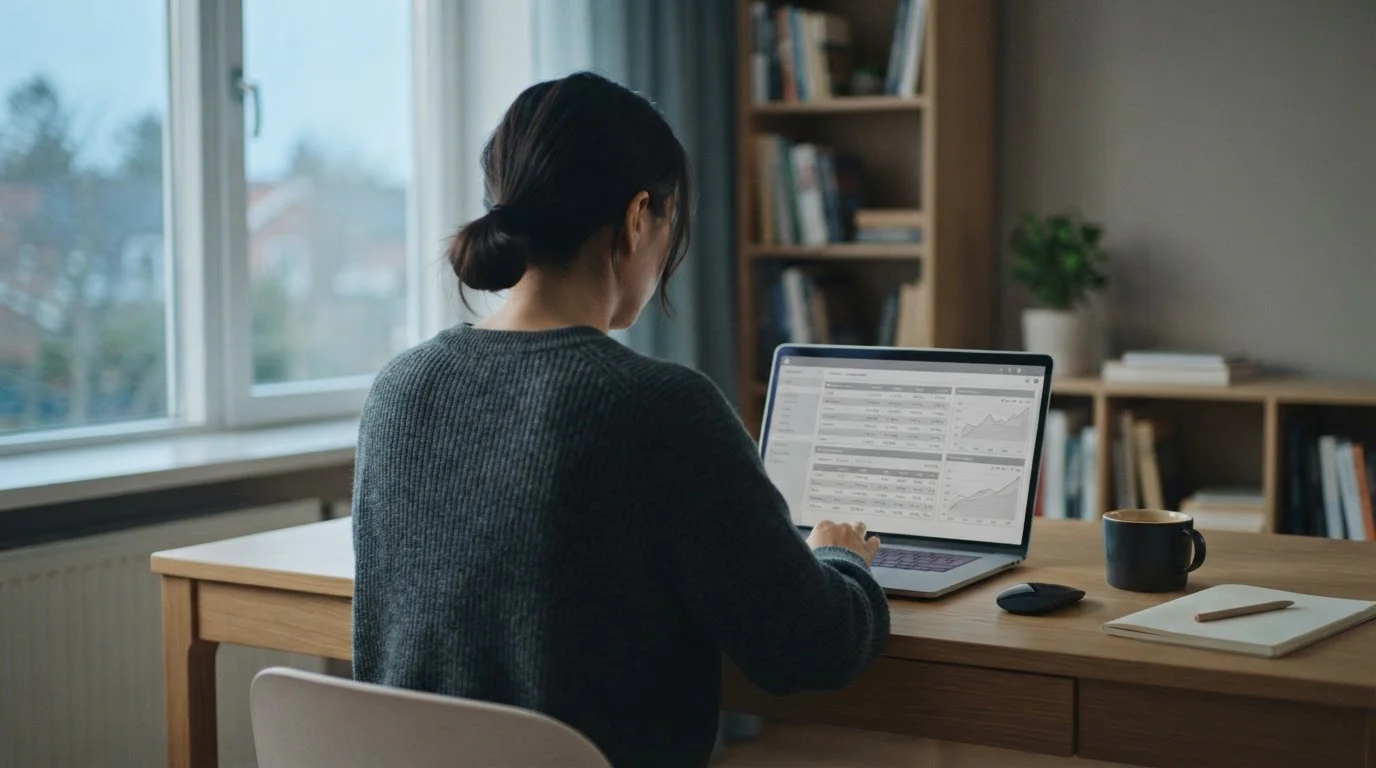 Person analysiert Gebührenstruktur von Neteller-Wettanbietern auf einem Laptop