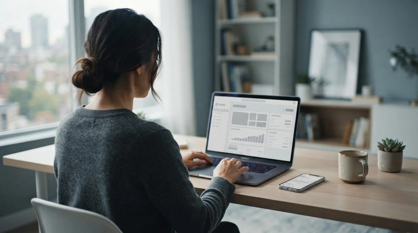 Person analysiert digitale Zahlungsoptionen auf Laptop für Online-Wetten
