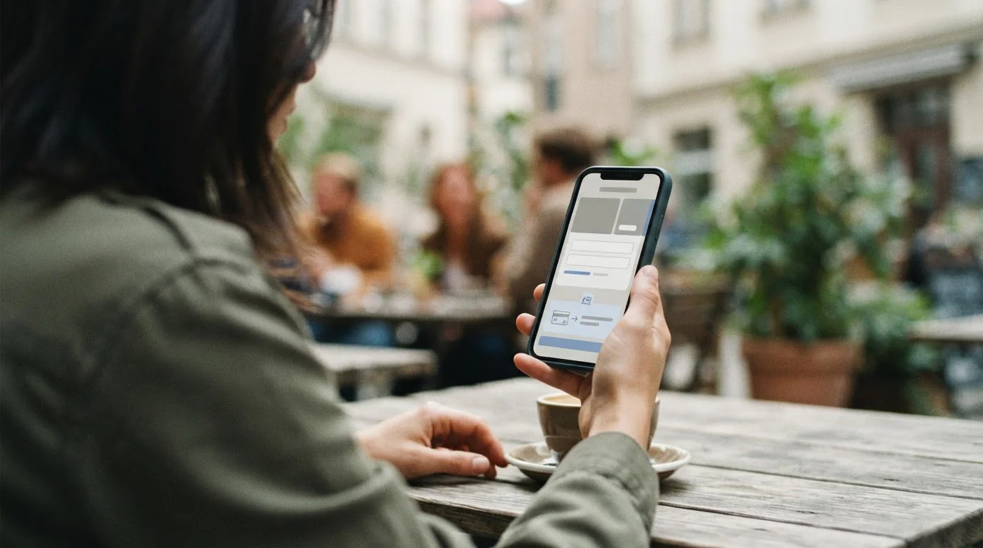 Mobile Zahlung mit Smartphone in alltäglicher Umgebung