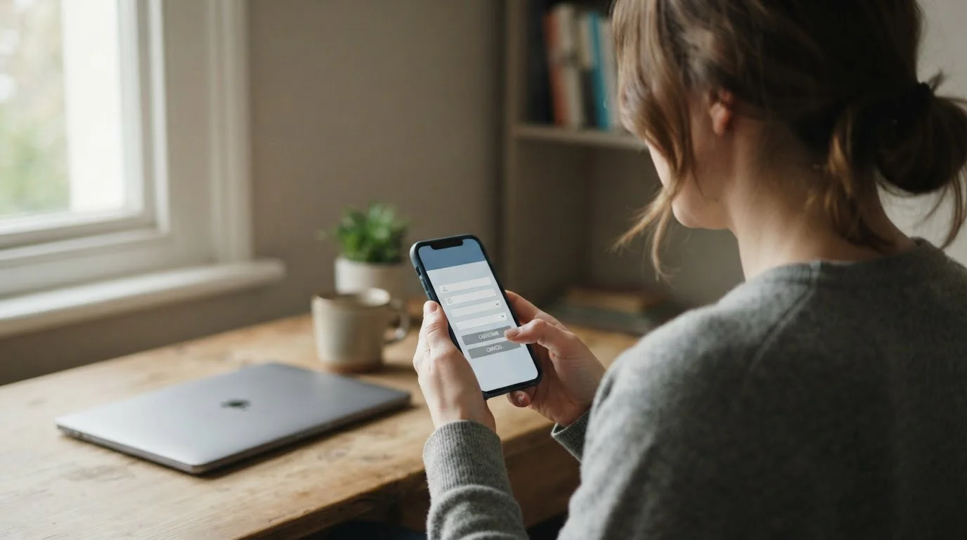 Smartphone in der Hand zeigt neutralen Auszahlungsbildschirm eines Online-Wettanbieters