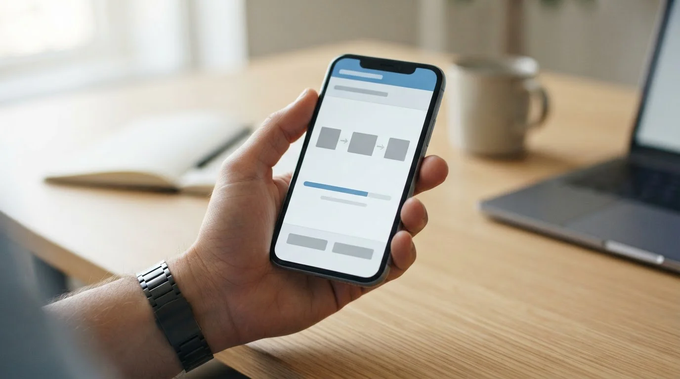 Smartphone zeigt Online-Banking-Oberfläche während einer Transaktion