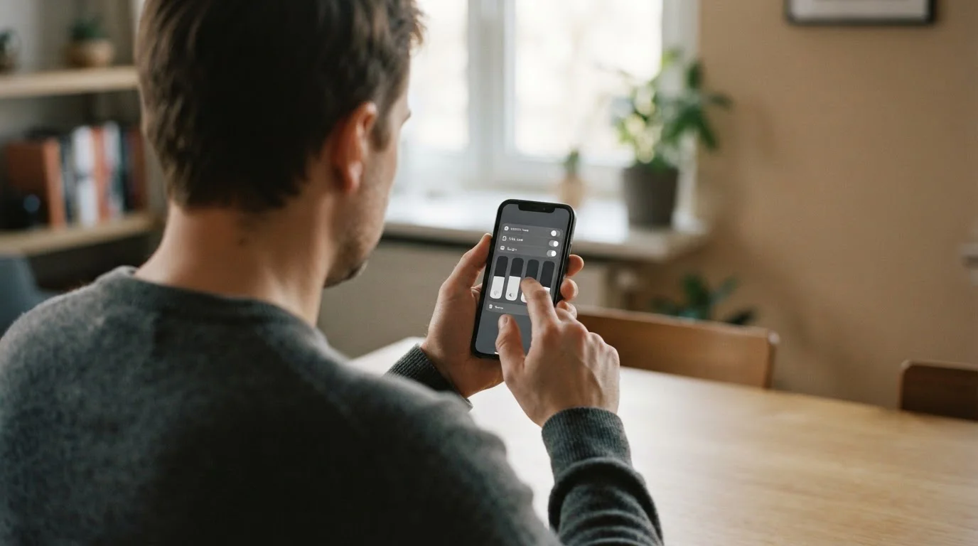 Person stellt Limits in einer Wett-App ein, Ansicht von hinten über die Schulter