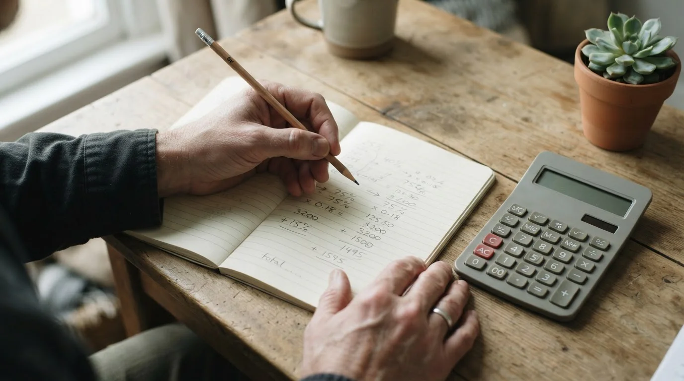 Handschriftliche Berechnung der Wettsteuer in einem Notizbuch