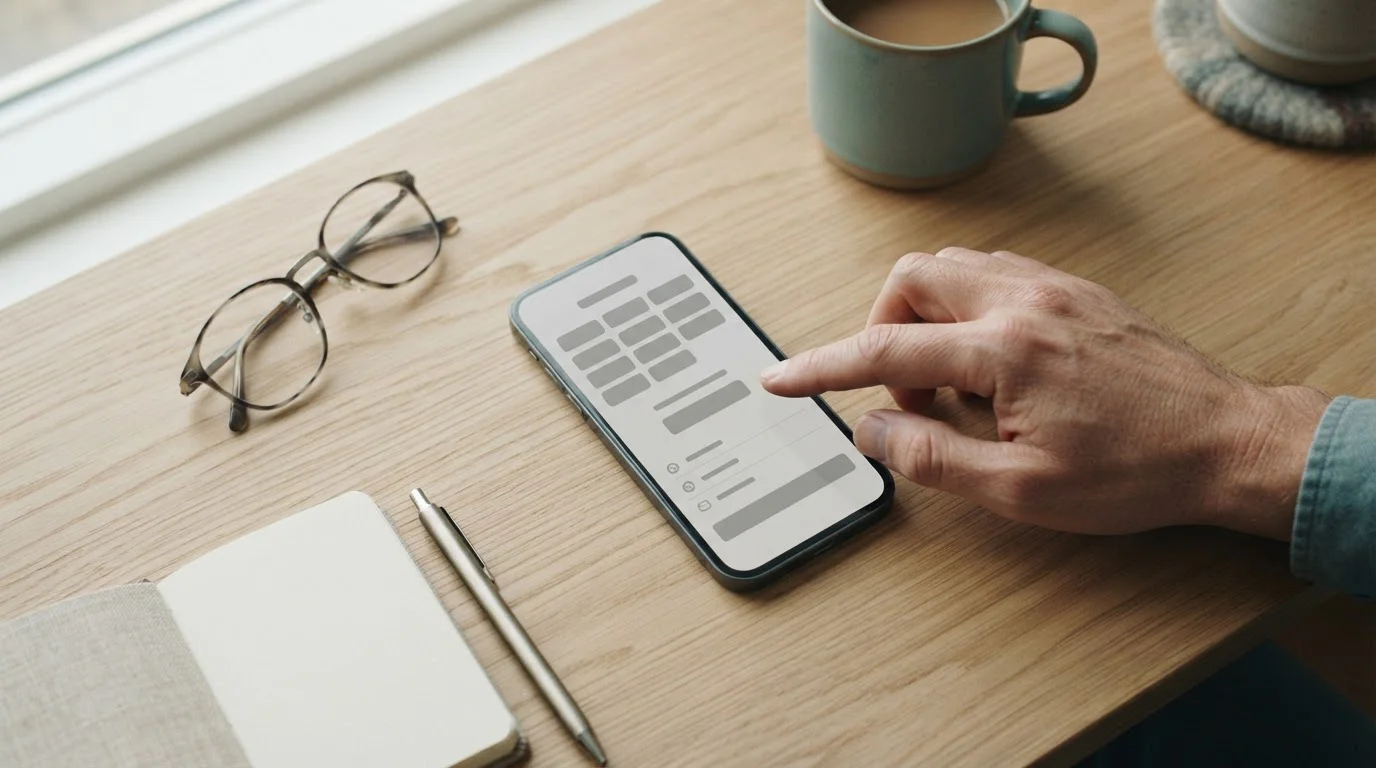 Smartphone mit neutralem Zahlungsdialog auf einem Schreibtisch