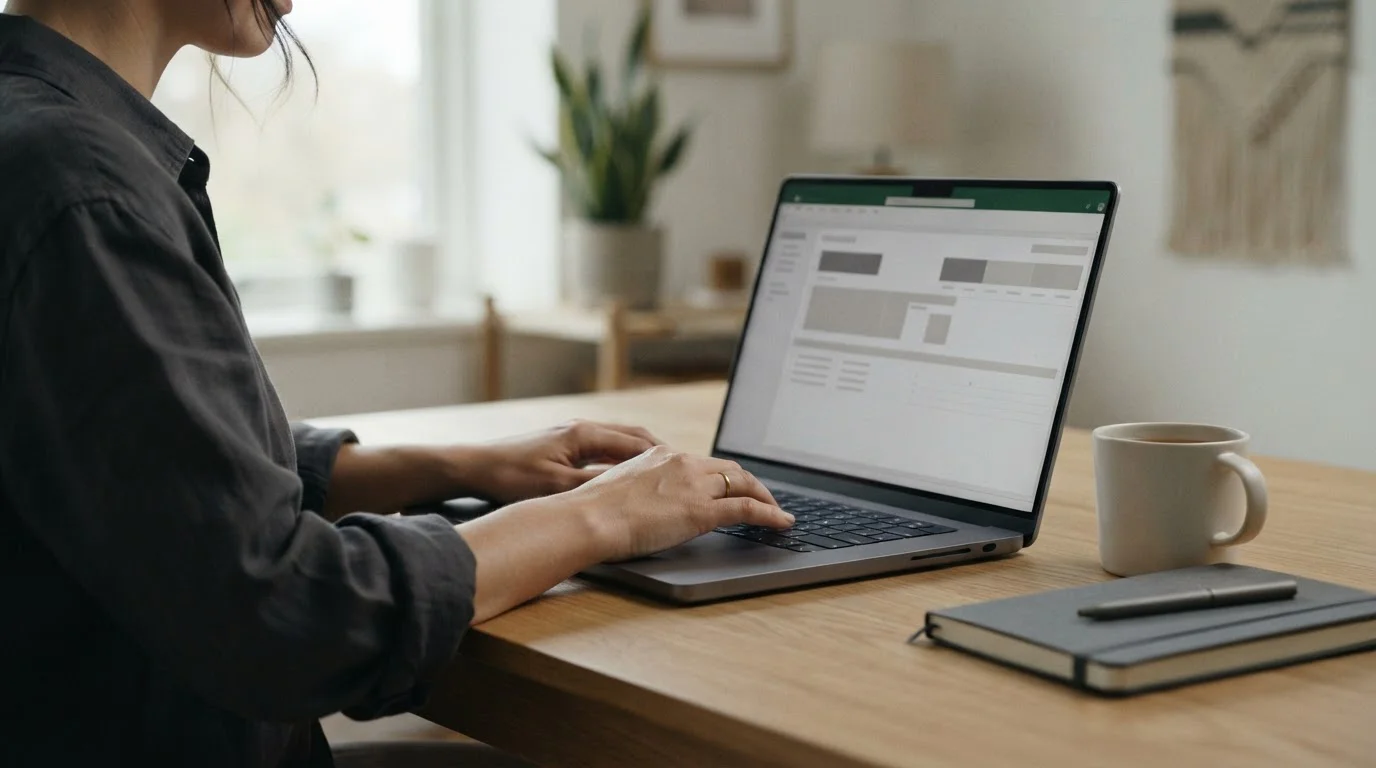 Hände am Laptop mit neutraler Oberfläche als Symbol für digitale Zahlwege