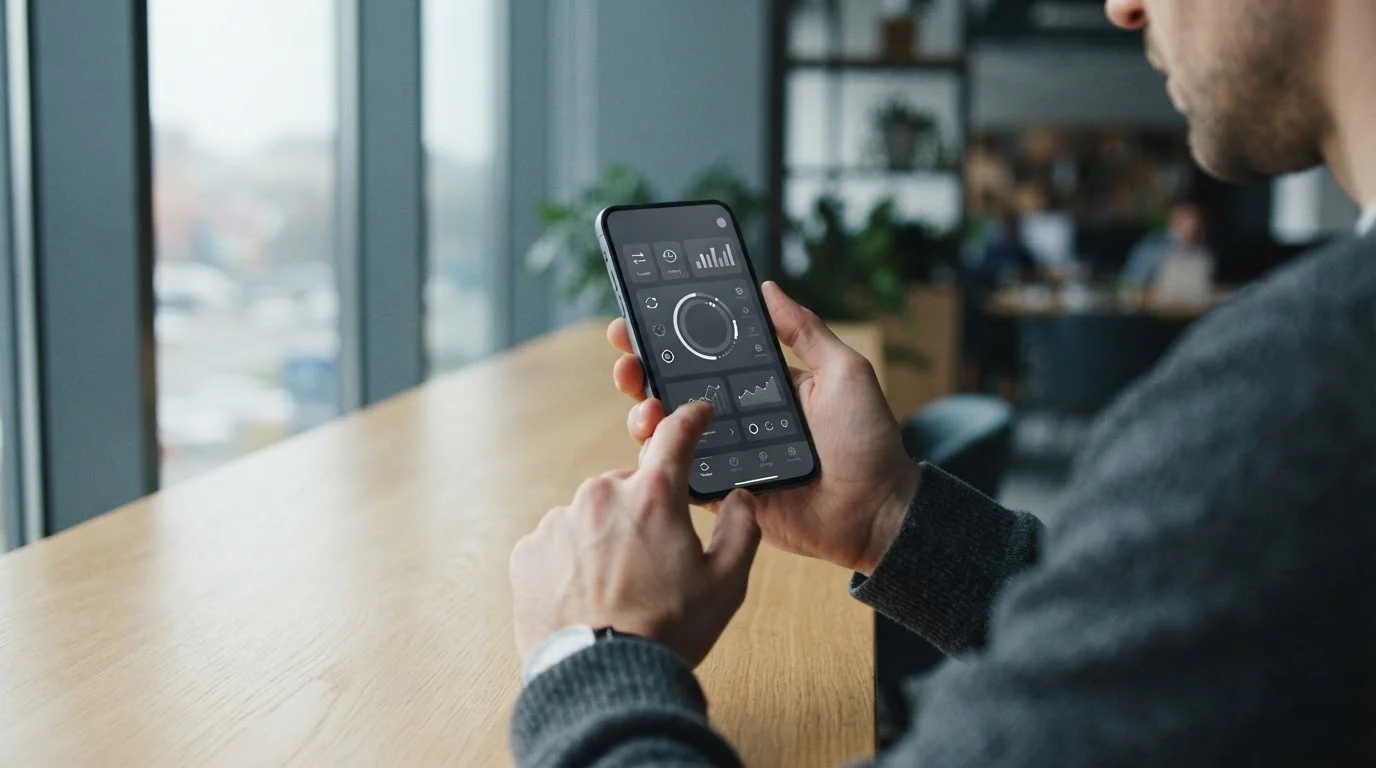 Smartphone mit abstrakten Zahlungsoptionen und digitalen Transaktionssymbolen