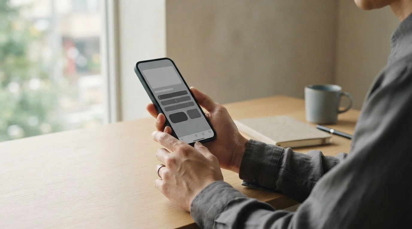 Hände halten ein Smartphone mit einem neutralen Zahlungsdialog